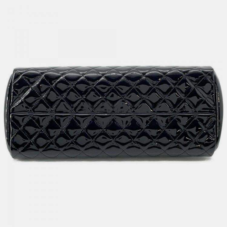 Pre Owned Chanel Black Patent Quilted Medium Just Mademoiselle Bowling Bag 