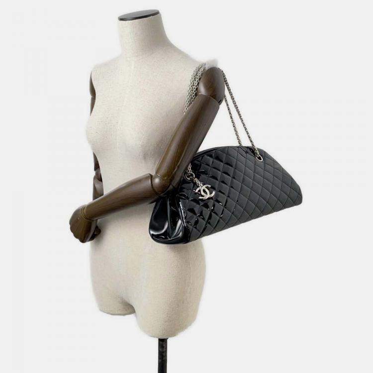 Pre Owned Chanel Black Patent Quilted Medium Just Mademoiselle Bowling Bag 