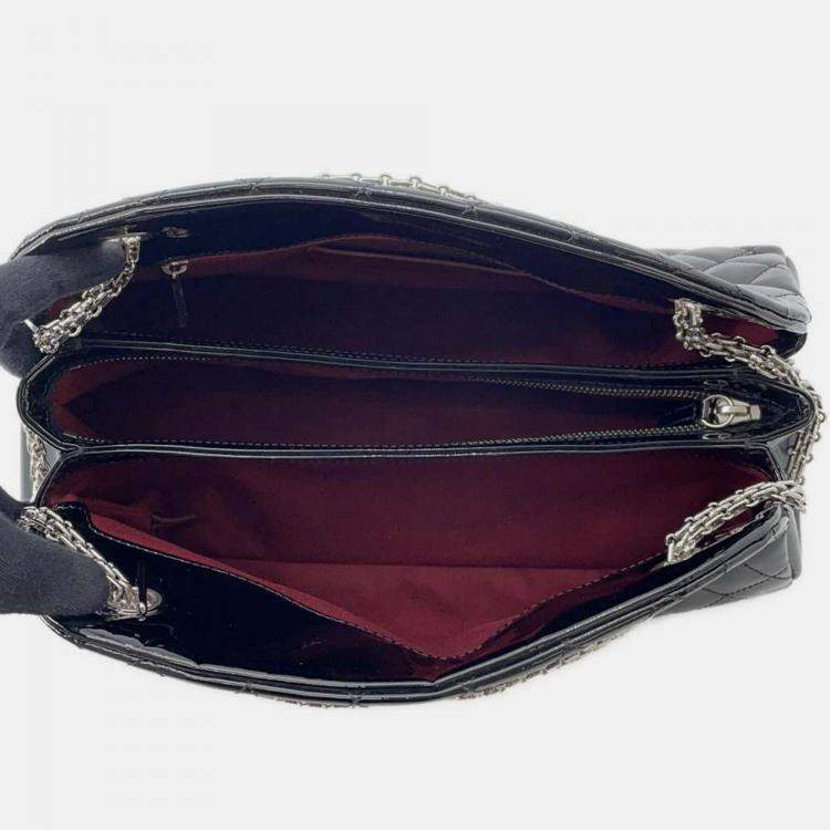 Pre Owned Chanel Black Patent Quilted Medium Just Mademoiselle Bowling Bag 