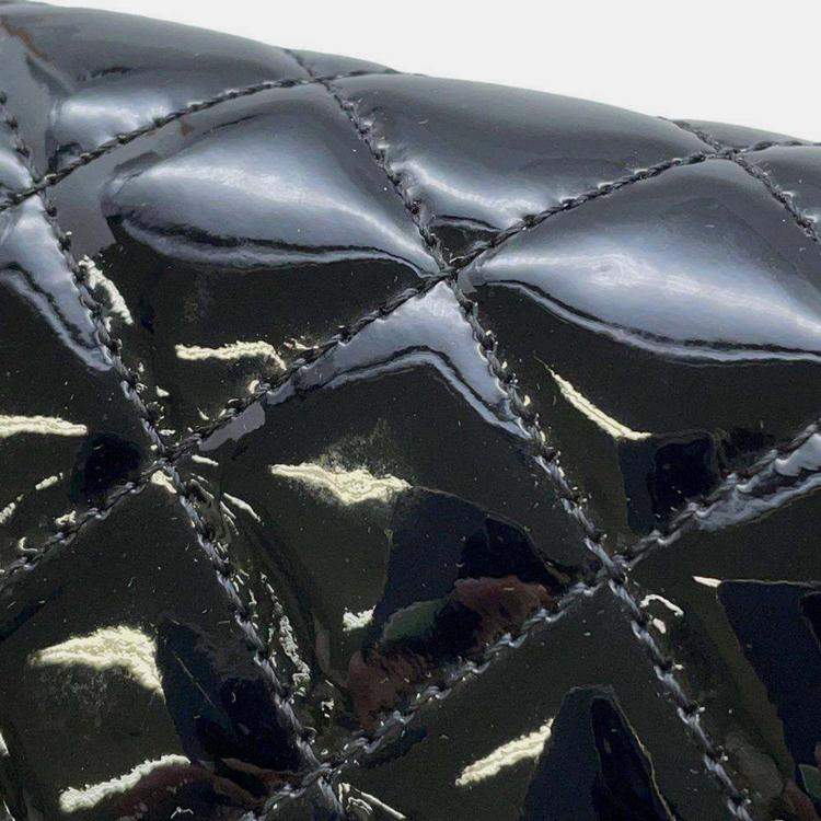 Pre Owned Chanel Black Patent Quilted Medium Just Mademoiselle Bowling Bag 