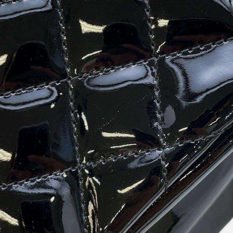 Pre Owned Chanel Black Patent Quilted Medium Just Mademoiselle Bowling Bag 