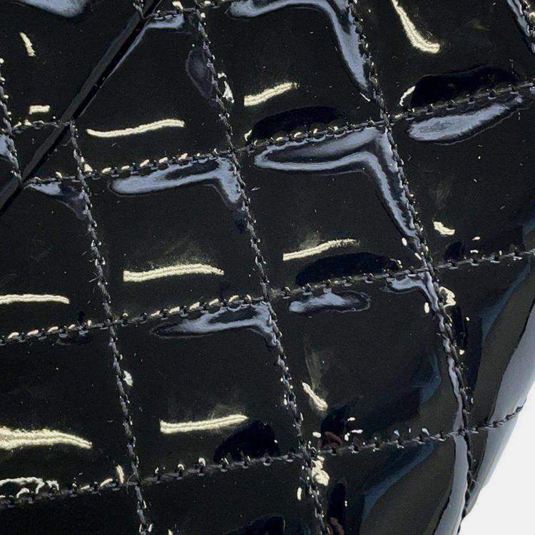 Pre Owned Chanel Black Patent Quilted Medium Just Mademoiselle Bowling Bag 