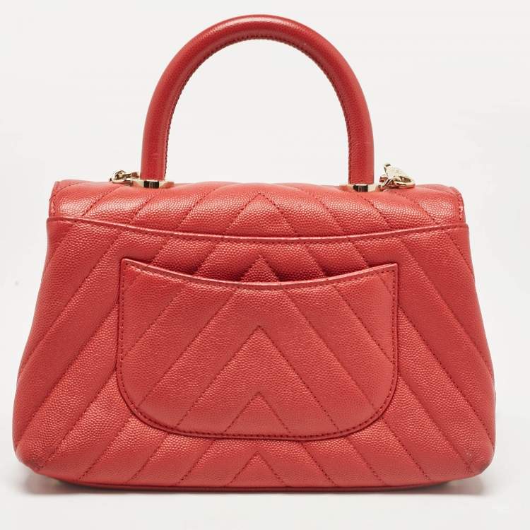 Pre Owned Chanel Brick Red Caviar Leather Mini Coco Top Handle Bag