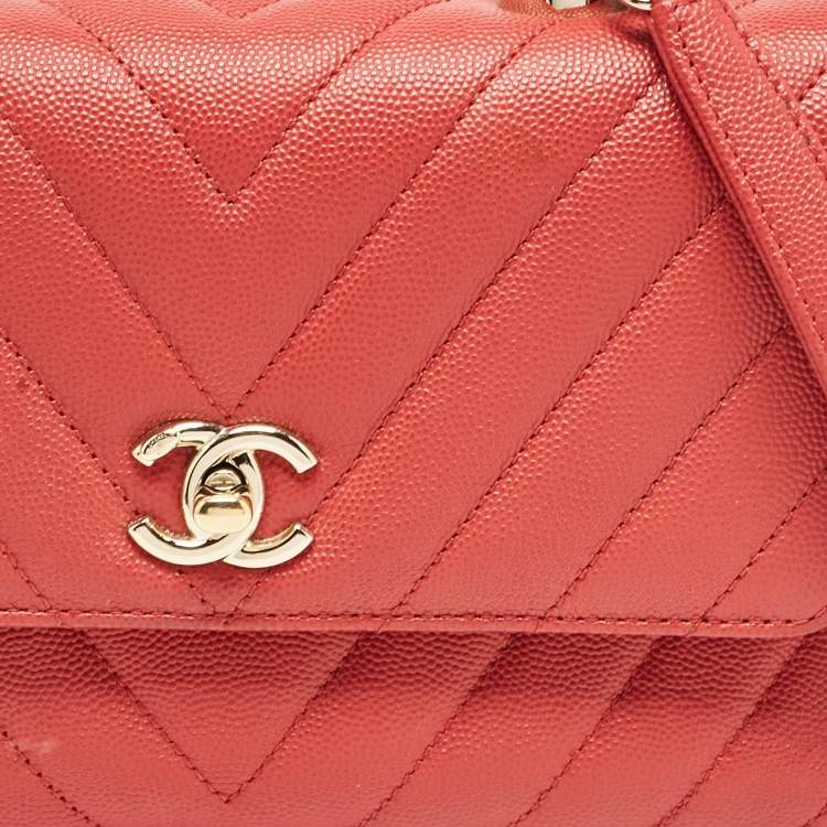 Pre Owned Chanel Brick Red Caviar Leather Mini Coco Top Handle Bag