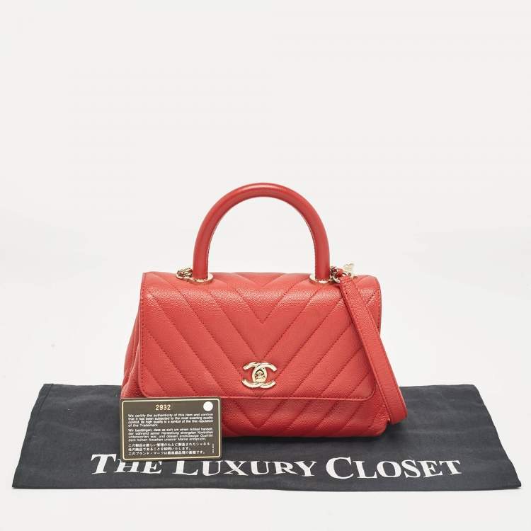 Pre Owned Chanel Brick Red Caviar Leather Mini Coco Top Handle Bag