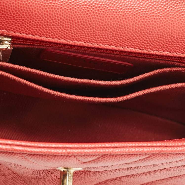 Pre Owned Chanel Brick Red Caviar Leather Mini Coco Top Handle Bag