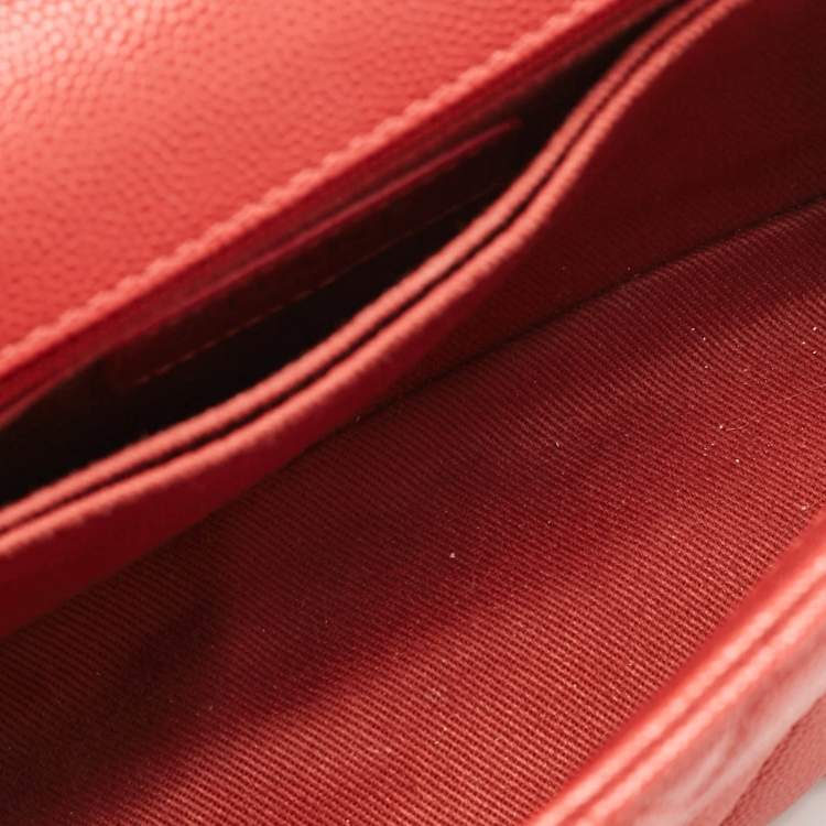 Pre Owned Chanel Brick Red Caviar Leather Mini Coco Top Handle Bag