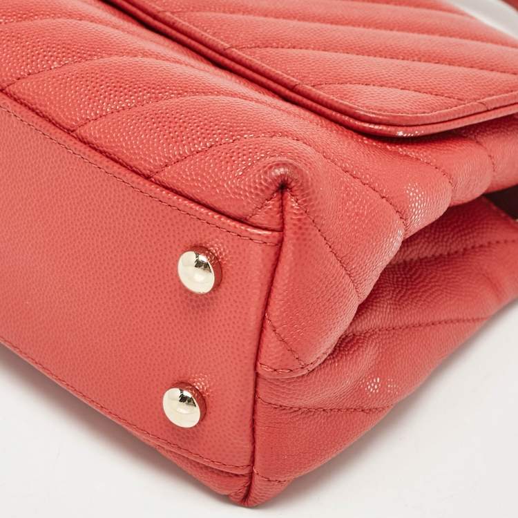 Pre Owned Chanel Brick Red Caviar Leather Mini Coco Top Handle Bag