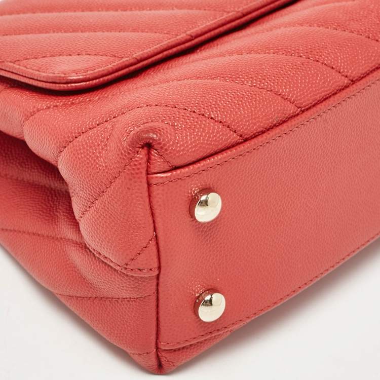 Pre Owned Chanel Brick Red Caviar Leather Mini Coco Top Handle Bag