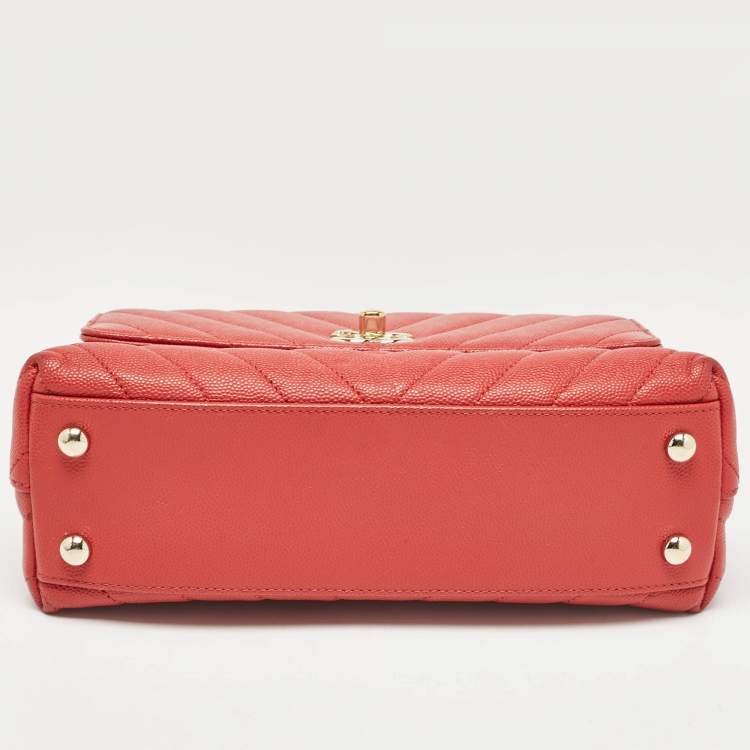 Pre Owned Chanel Brick Red Caviar Leather Mini Coco Top Handle Bag