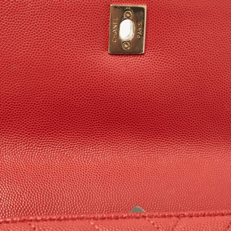 Pre Owned Chanel Brick Red Caviar Leather Mini Coco Top Handle Bag