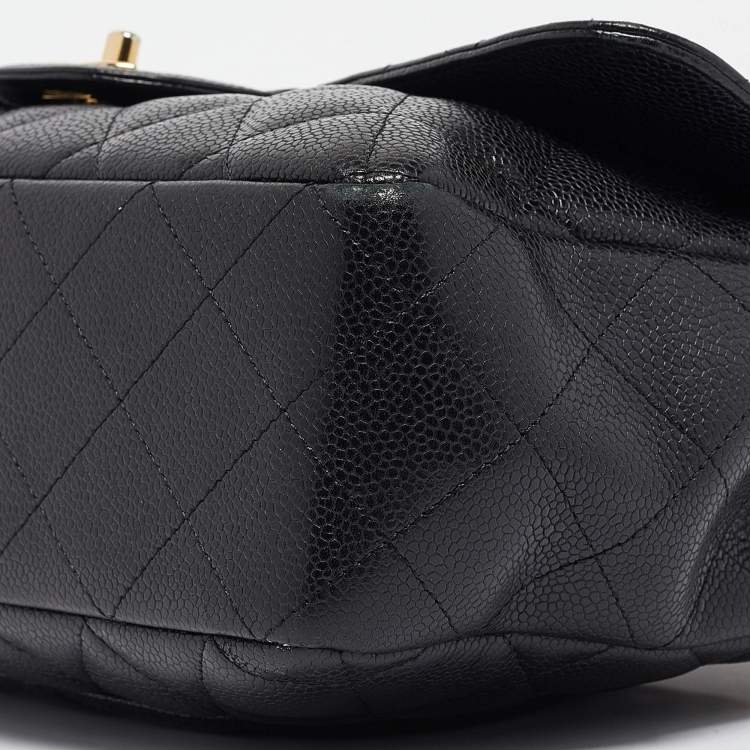 Pre Owned Chanel Black Quilted Caviar Leather Jumbo Classic Single Flap Bag