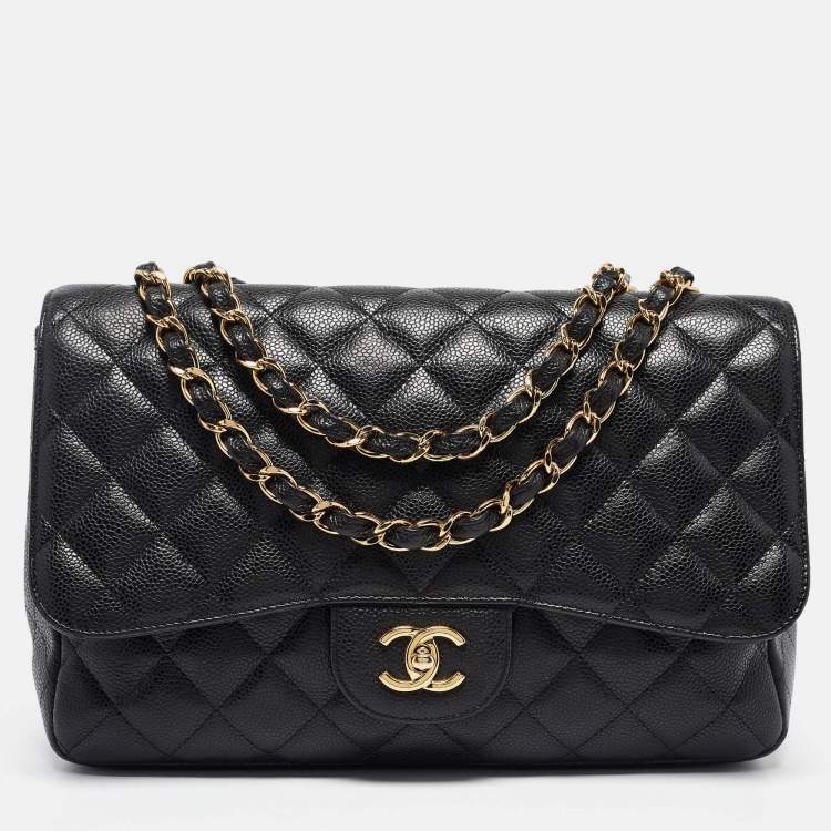 Chanel Black Quilted Caviar Leather Jumbo Classic Single Flap Bag