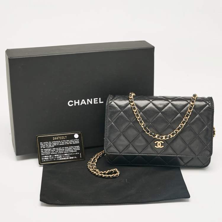 Pre Owned Chanel Black Quilted Leather Classic Wallet On Chain