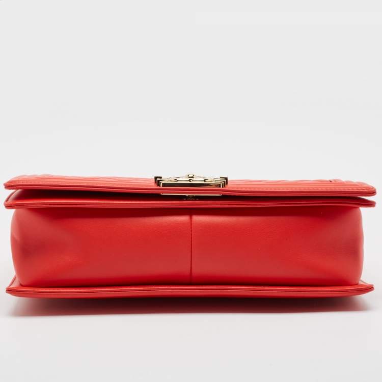 Pre Owned Chanel Red Quilted Leather New Medium Boy Bag