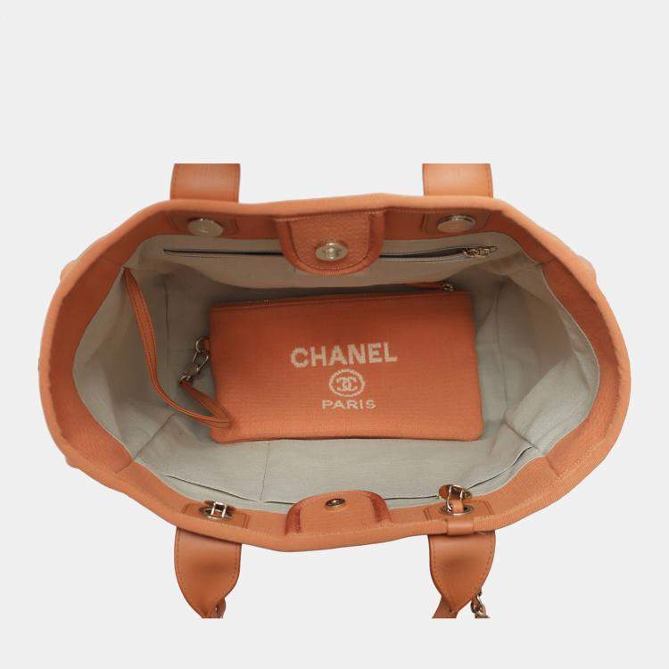 Pre Owned Chanel Orange Canvas Small Deauville Tote Bag