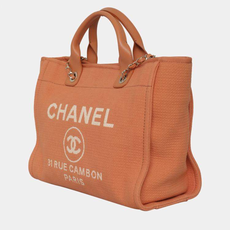 Pre Owned Chanel Orange Canvas Small Deauville Tote Bag