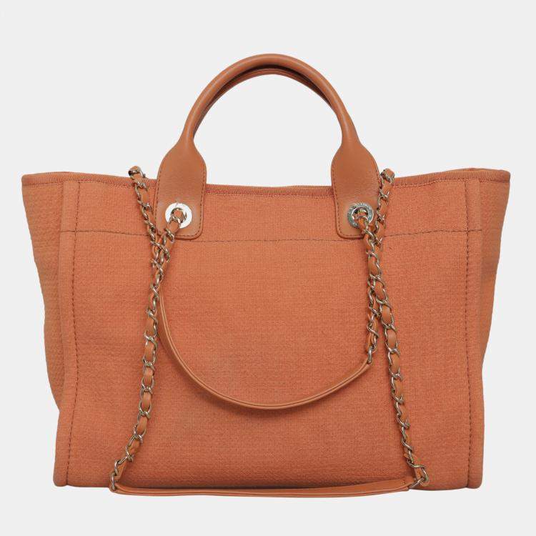 Pre Owned Chanel Orange Canvas Small Deauville Tote Bag