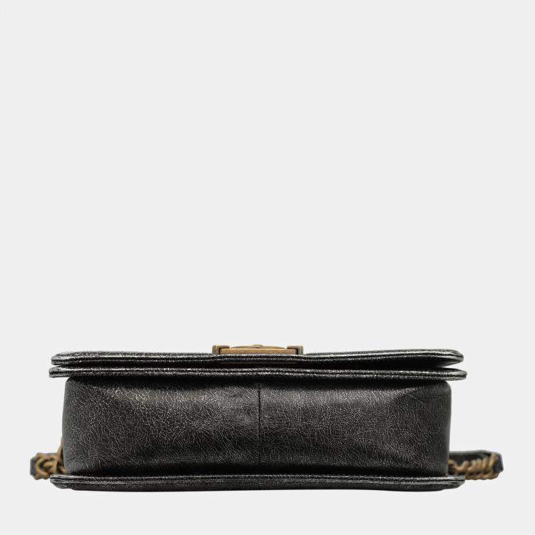 Pre Owned Chanel Metallic Grey Leather Medium Boy Bag
