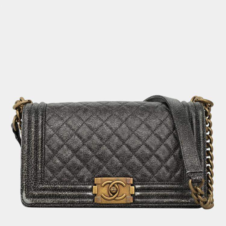 Chanel Metallic Grey Leather Medium Boy Bag