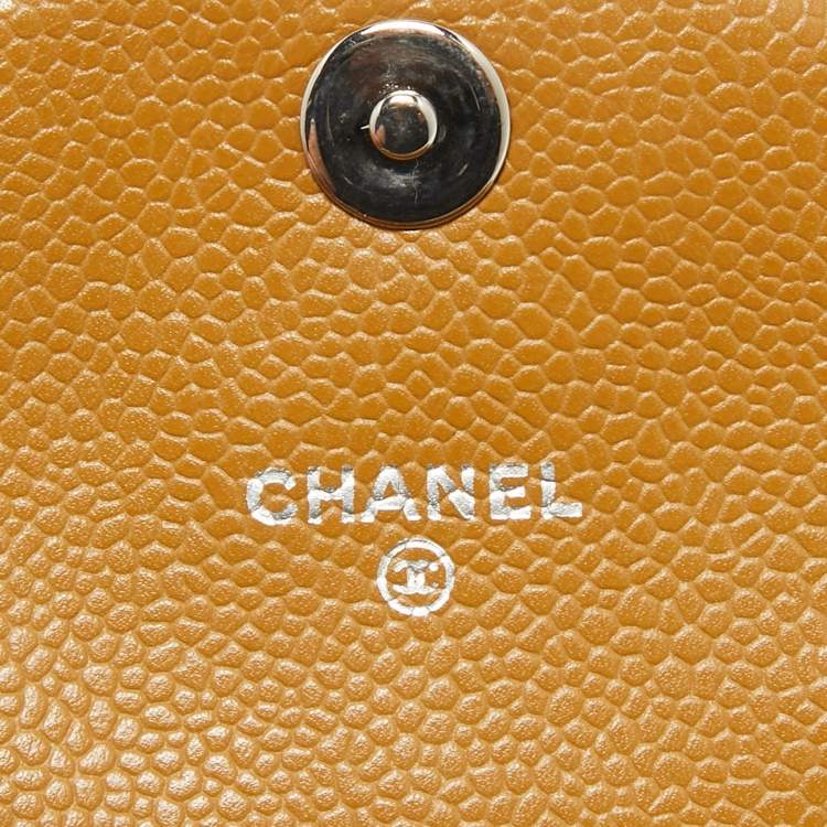 Pre Owned Chanel Tan Caviar Leather Half Moon Wallet On Chain