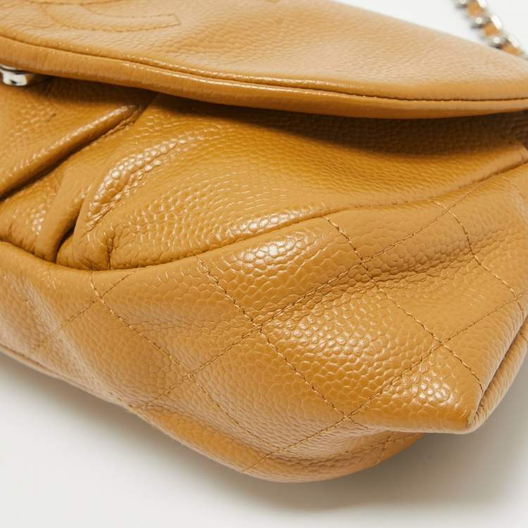 Pre Owned Chanel Tan Caviar Leather Half Moon Wallet On Chain