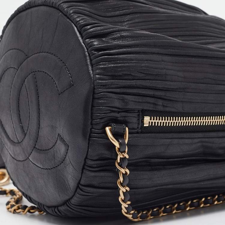 Pre Owned Chanel Black Shimmer Leather Coco Pleats Sling Backpack 
