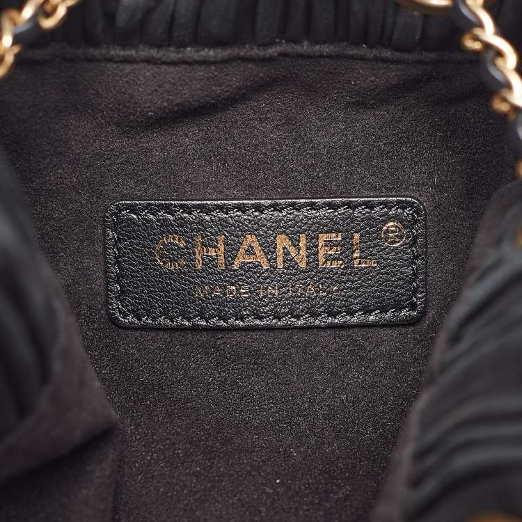Pre Owned Chanel Black Shimmer Leather Coco Pleats Sling Backpack 