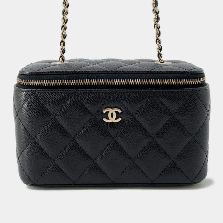 Chanel Black Caviar Leather Matelasse Chain vanity bag