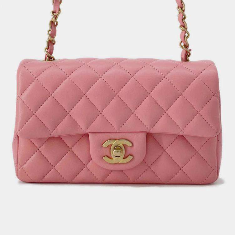 Chanel Pink Lambskin Matelasse Chain Shoulder Bag Size Mini