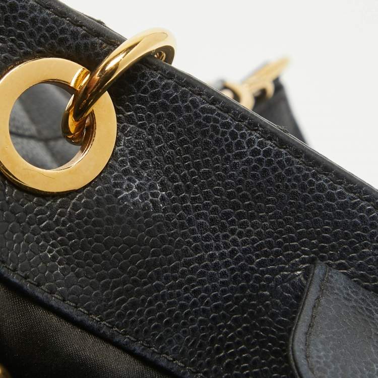Pre Owned Chanel Black Quilted Caviar Leather Petite Shopper Tote