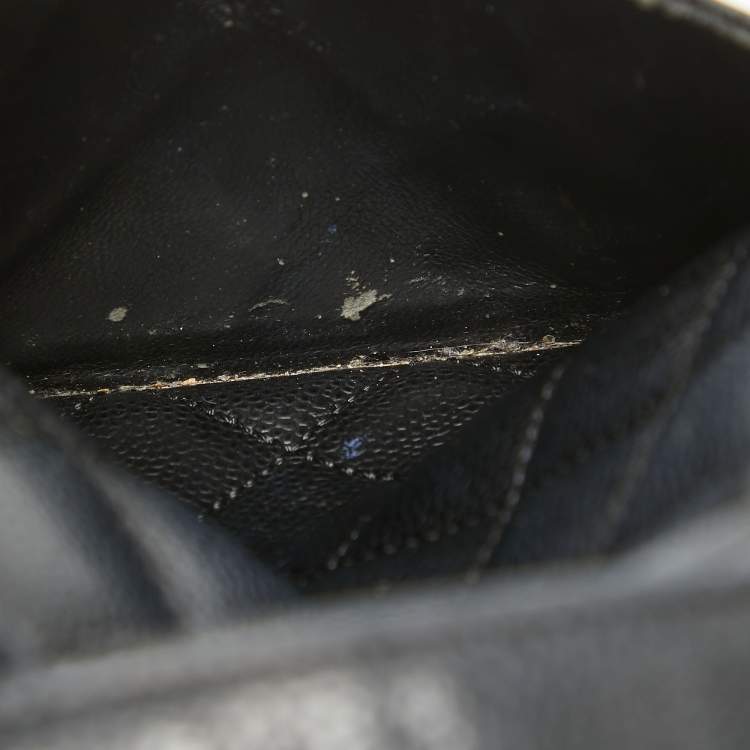 Pre Owned Chanel Black Quilted Caviar Leather Petite Shopper Tote