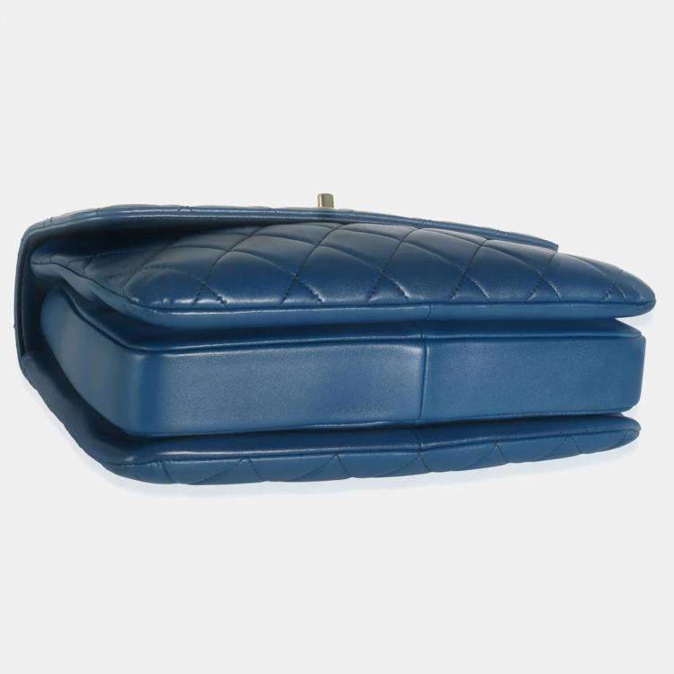 Pre Owned Chanel Navy Quilted Lambskin Medium Trendy Top Handle Bag