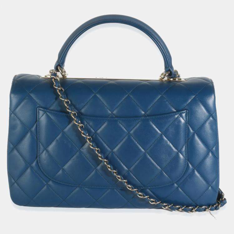 Pre Owned Chanel Navy Quilted Lambskin Medium Trendy Top Handle Bag