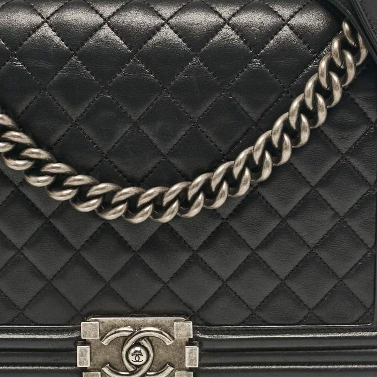 Pre Owned Chanel Black Quilted Leather New Medium Boy Bag