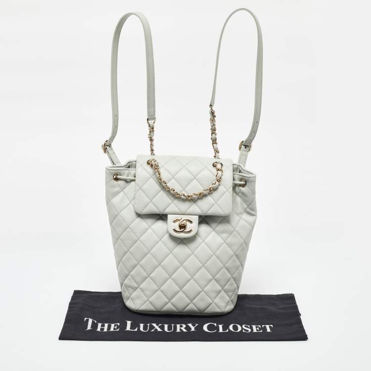 Pre Owned Chanel Pale Green Quilted Caviar Leather CC Classic Backpack