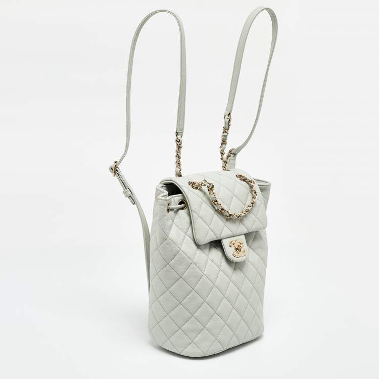 Pre Owned Chanel Pale Green Quilted Caviar Leather CC Classic Backpack