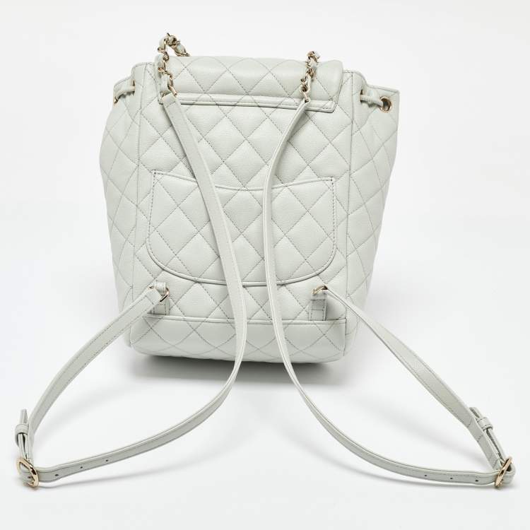Pre Owned Chanel Pale Green Quilted Caviar Leather CC Classic Backpack