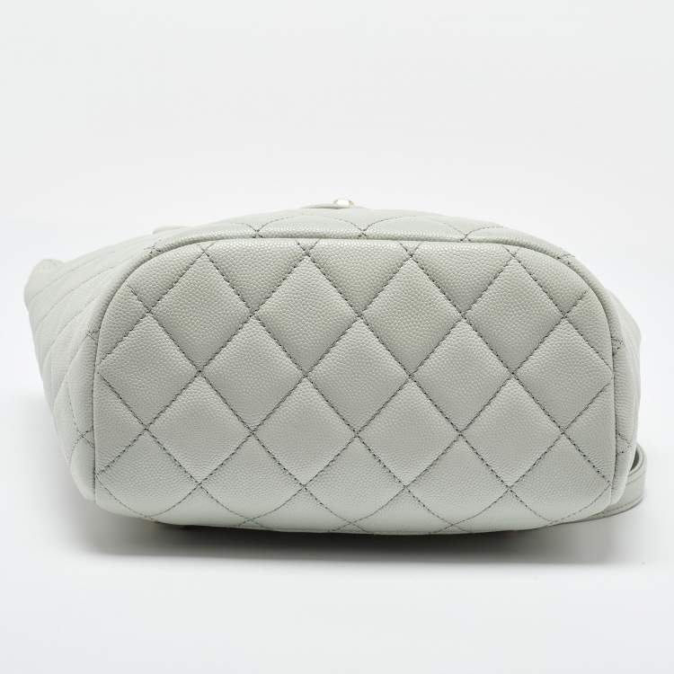 Pre Owned Chanel Pale Green Quilted Caviar Leather CC Classic Backpack