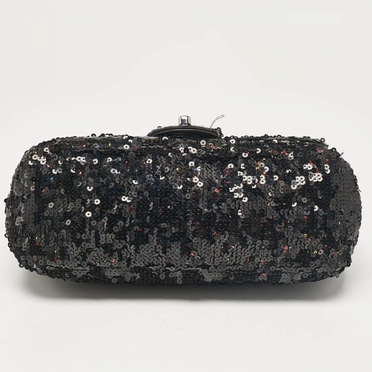 Pre Owned Chanel Black Leather and Sequins Classic Single Flap Flap Bag
