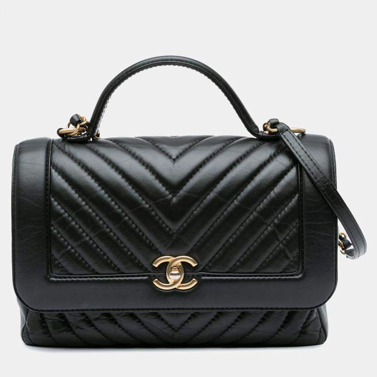 Chanel CC Chevron Calfskin Top Handle Flap