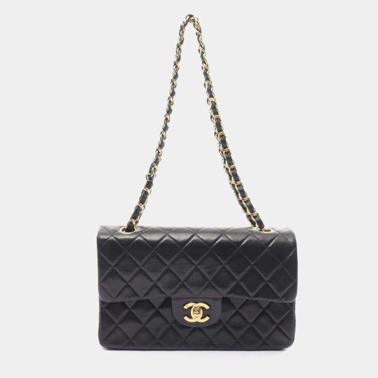 Chanel Black Leather Small Classic Double Flap Shoulder Bag