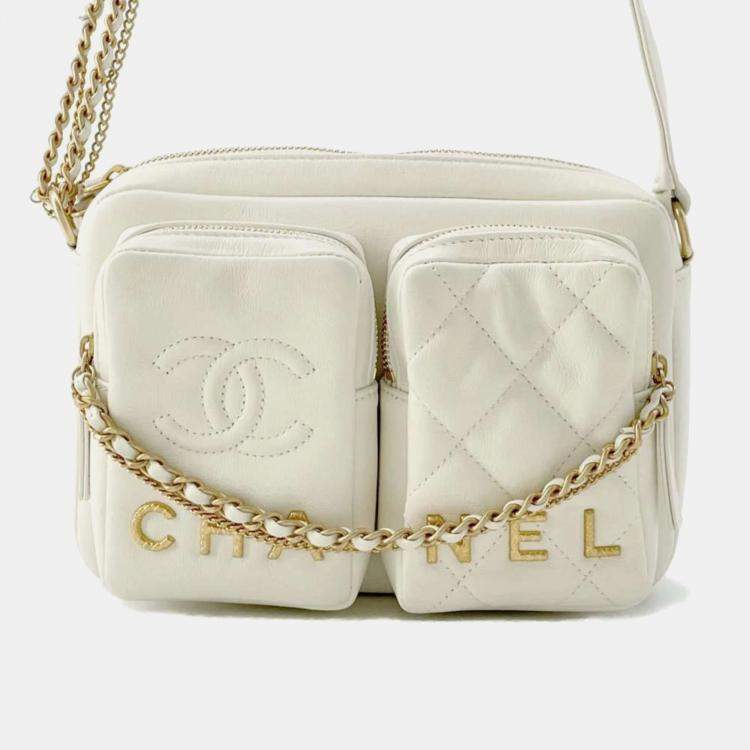 Chanel White Leather Small Camera Case Shoulder Bag