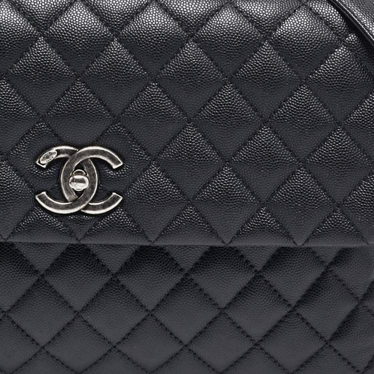 Pre Owned Chanel Black/Green Quilted Caviar Leather and Lizard Large Coco Top Handle Bag