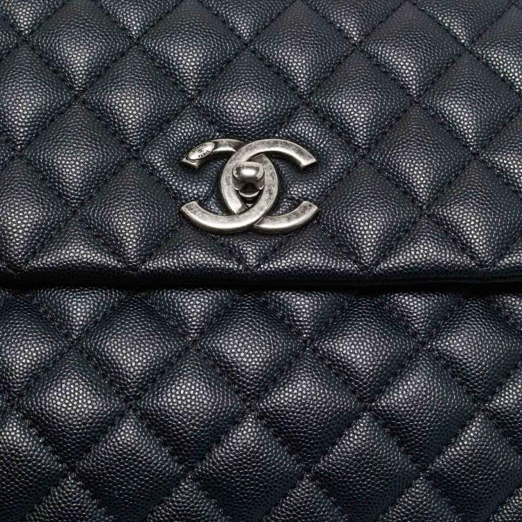 Pre Owned Chanel Black/Green Quilted Caviar Leather and Lizard Large Coco Top Handle Bag