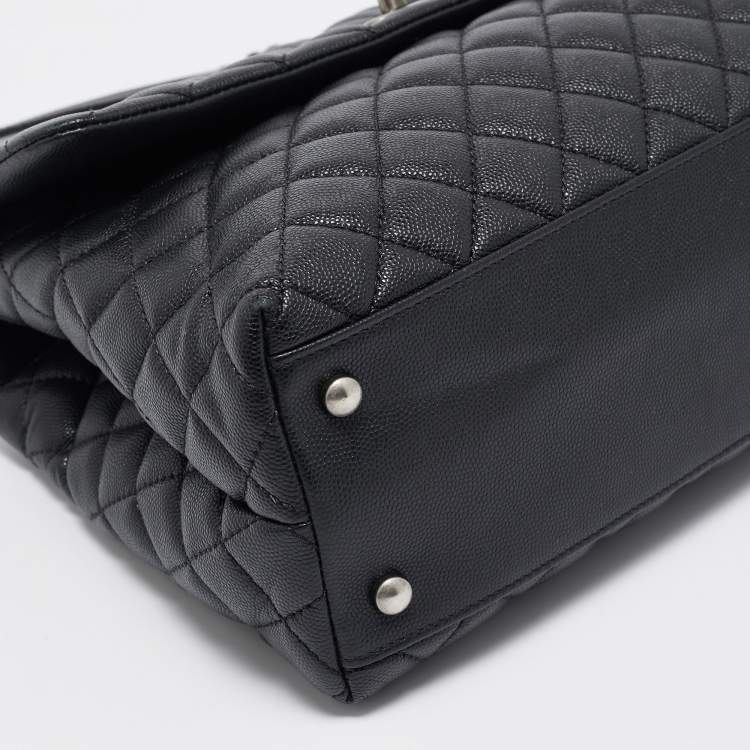 Pre Owned Chanel Black/Green Quilted Caviar Leather and Lizard Large Coco Top Handle Bag