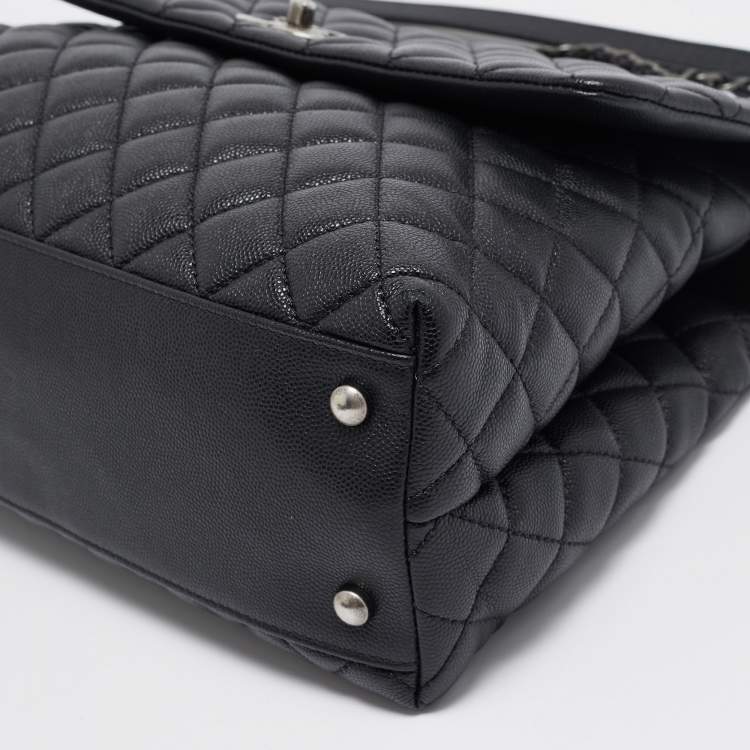 Pre Owned Chanel Black/Green Quilted Caviar Leather and Lizard Large Coco Top Handle Bag