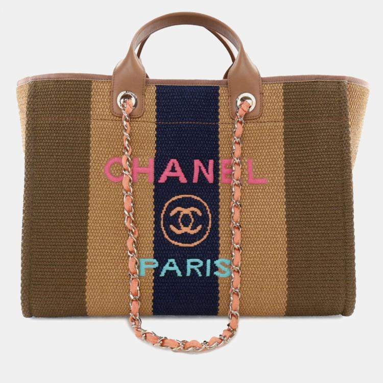 Chanel Large Striped Straw Raffia Deauville Tote