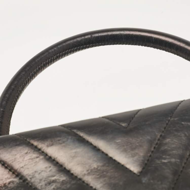 Pre Owned Chanel Black Chevron Leather Leather Small Coco Top Handle Bag