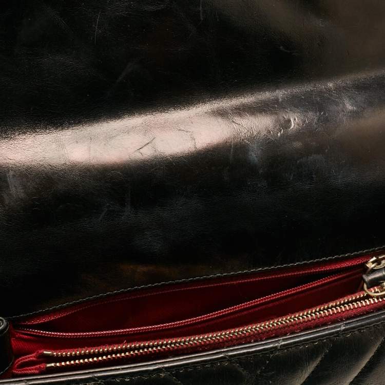 Pre Owned Chanel Black Chevron Leather Leather Small Coco Top Handle Bag